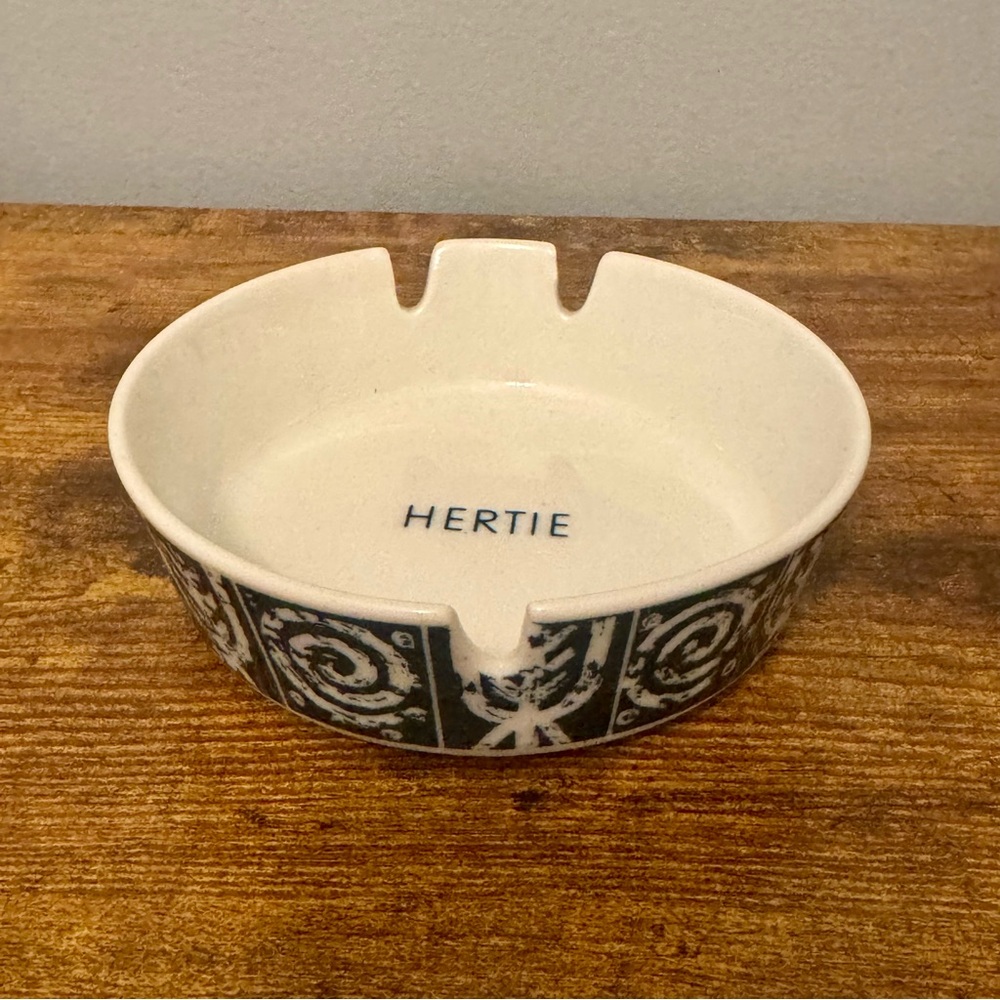 Schonwald Hertie Vintage MCM Porcelain Ashtray Cobalt Blue Germany Advertising